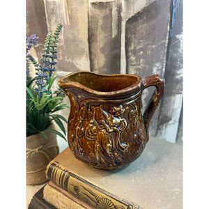 Vintage Bennington Yellow Ware Rockingham Pitcher Hunting Scene